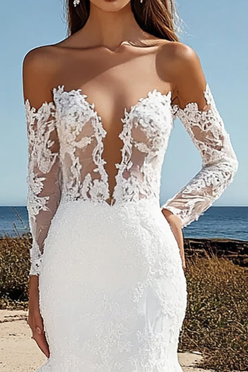 Robe de mariée sirène en tulle ivoire à épaules dénudées